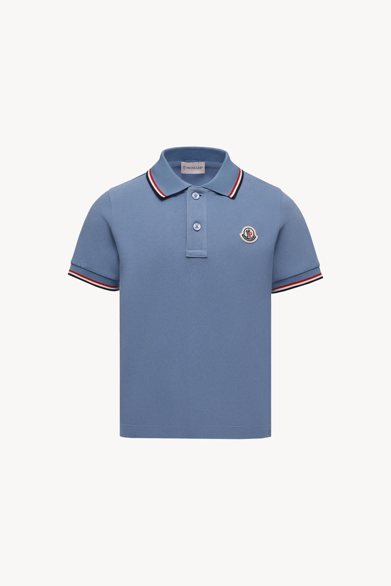 Tricolor-Trimmed Cotton Piquet Polo Shirt Boy Cobalt Blue Moncler 0